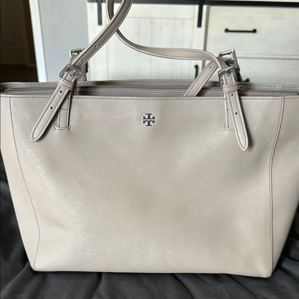 Tory Burch Taupe, Leather Tote Bag